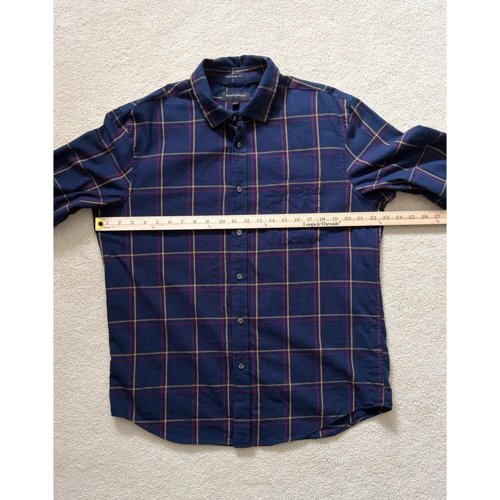 Banana Republic Untucked Standard-Fit Button-Down Cotton Navy Plaid Men’s Size L - Picture 7 of 7